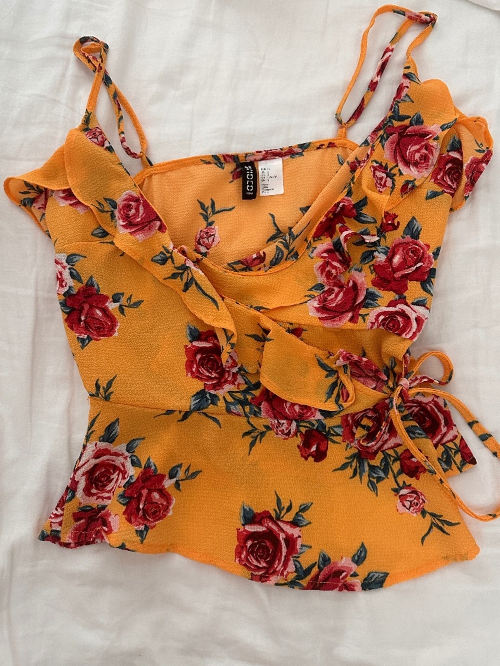 H&M Mustard Yellow Floral Wrap Top